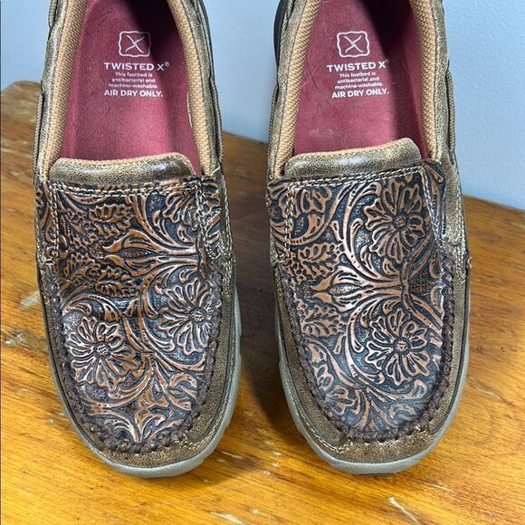Twisted X Brown Loafers with Woven Leather Design - Picture 2 of 7